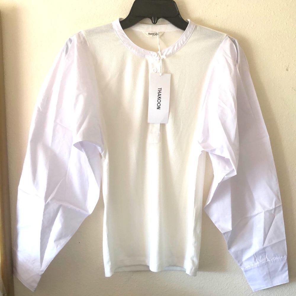 Thakoon Mixed Media Long Sleeve Henley size Small. New!